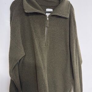 Aerie Green Cowl Neck Sweater with Half Zip and Relaxed Fit